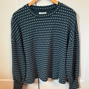 Madewell Dark Teal Patterned Crew Neck Sweater